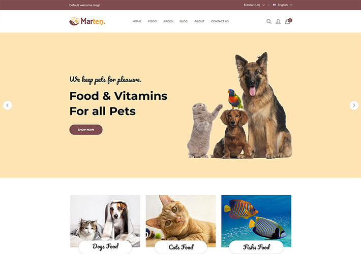响应式宠物狗粮食品电子商城企业网站bootstrap网页模板