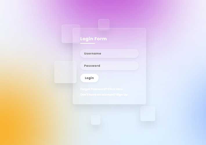 登录表单页面html玻璃拟态设计网站后台网页代码素材