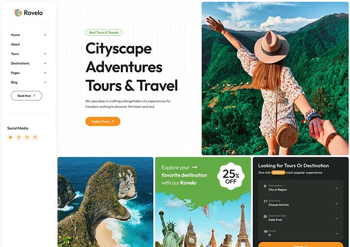 多用途现代冒险旅游旅行景区服务企业网站HTML5模板
