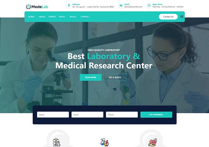 响应式医学实验研究中心HTML5网站网页模板