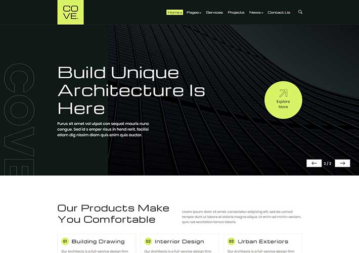 现代施工装饰房地产建筑设计HTML5网页源码模板