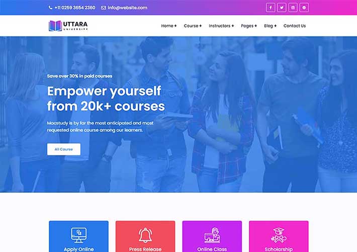 响应式大学在线课程教育培训网站网页HTML5模板
