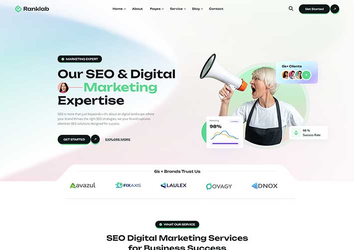 响应式SEO服务商业数字营销代理创业公司网页HTML5模板