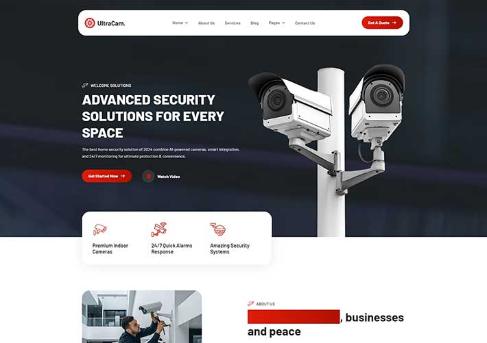 响应式机械设备监控摄像头品牌企业网站网页HTML5模板